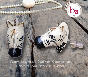 Boutons et poignées de porte en céramique de cheval d'or purement faits à la main pour armoire commode chambre à manger utilisation de cuisine - Product Image 2