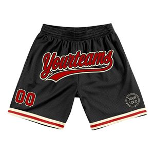 Industrie Direct Engro Sportswear Pantalones cortos de baloncesto Custom Black Red Authentic Throwback Basketball Shorts - Product Image 1