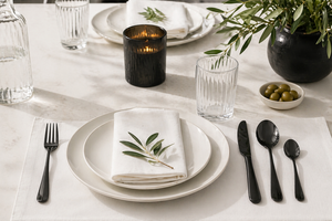 Ensemble de couverts en acier inoxydable noir durable de 24 pièces, style élégant, finition miroir, revêtement PDV, noir poli miroir par Excelsa - Product Image 6