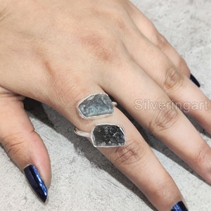 Bague pour femme en pierre brute naturelle, labradorite double pierre, ajustable, en argent sterling 925, pour Noël - Product Image 2