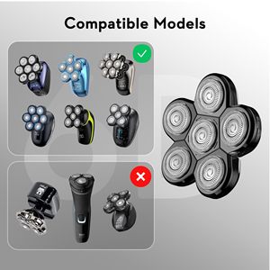 Têtes de rasage de rechange pour rasoirs électriques, noires, pour hommes chauves, cinq lames jumelles lavables pour le visage, application RV - Product Image 4