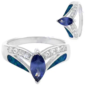 Art Palace 925 Silver Marquise Sapphire Women's Geometric Gemstone Ring Pave Setting Rhodium Plated Elegant Classic Engagement - Product Image 1
