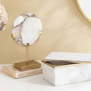 หินอ่อนธรรมชาติทำด้วยมือ & ทองเหลืองตกแต่งประติมากรรมหินทรงกลมที่ทันสมัยสำหรับการตกแต่งภายในบ้านและสำนักงานโรงแรม - Product Image 2