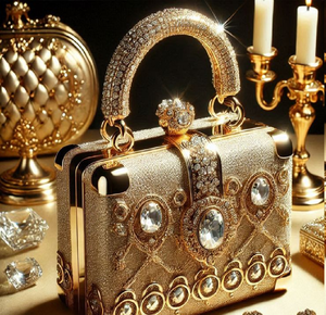 Sleek gold designer <b>satchel</b> with diamond accents. Available at wholesale prices. - Product Image 2