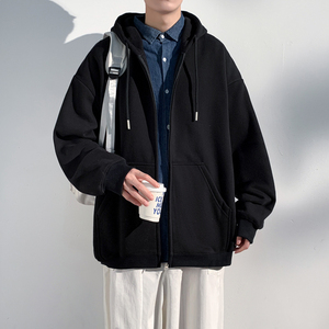 Customized Logo Winter 100% Cotton Fleece Oversized Zipper-Up Hoodies and Sweatshirts Breathable Men's - Product Image 4