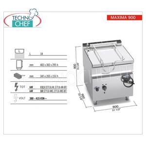 Poêle électrique, basculement manuel, capacité 80 litres, 800x900x900h - Product Image 2