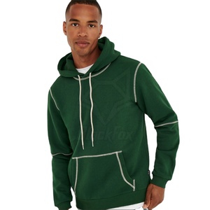 <b>Men's</b> Green Hooded Fleece Sweatshirt Regular Fit Casual Solid Color Pocket Design Breathable Knitted <b>Pullover</b> Autumn Wear - Product Image 1