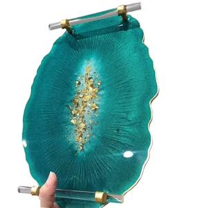 Bandeja de resina con forma de hoja azul, elegante bandeja decorativa para servir y organizar para el hogar, cocina, tocador y decoración de Mesa de la India - Product Image 1