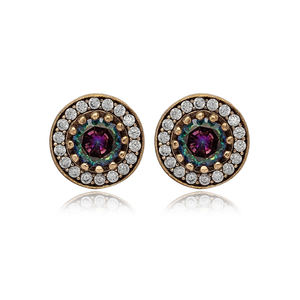 Pendientes redondos de topacio místico, joyería turca hecha a mano, de Plata de Ley 925, piedra CZ auténtica - Product Image 1