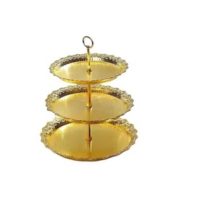 Support à gâteau en métal rond doré à trois niveaux support à gâteau support à Dessert pour décorations de fête d'anniversaire de mariage affichage de Cupcake - Product Image 1