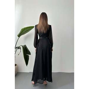 เดรสชีฟองสีดำพร้อมเข็มขัด - สีดำ - Product Image 4