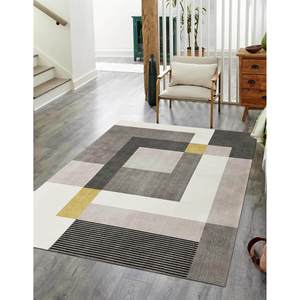 Tapis rectangulaire fait main en polyester Netline Home Tokyo Geo Blocks Ocre/Gris pour salon - Product Image 1