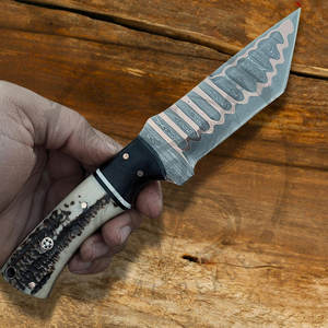 Couteau à lame fixe en cuivre Damas Tanto personnalisé fait à la main pour Camping randonnée bois corne de cerf chasse avec gaines personnalisées - Product Image 3