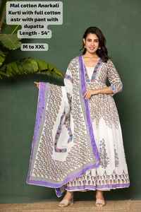 Traje de boda de algodón Pastel Anarkali Kurta Dupatta de bajo precio, mangas tres cuartos, cuello largo para fiestas, mayorista étnico indio - Product Image 3