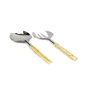 Hot Sale Stainless Steel with Natural Rattan Handle Hotel Restaurant Home CustomSalad Utensil Fork and <b>Spoon</b> Server Cutlery Set - Product Image 1