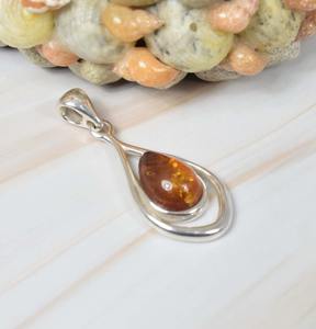 จี้อำพัน925พลอยเงินสเตอร์ลิงออกแบบจี้รูปลูกแพร์แท้จี้อำพันธรรมชาติที่ได้รับการรับรองจากโซลิแทร์ทันสมัย - Product Image 3