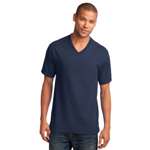 Camiseta de manga corta con cuello en V para hombre-Camiseta de manga corta con cuello en V de ajuste regular para hombre azul marino - Product Image 1