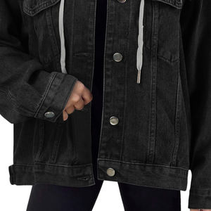 Veste en jean à manches longues pour femmes sur mesure quantité minimale de commande bas services OEM Veste en jean à capuche pour femmes avec taille disponible - Product Image 2