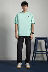 Mint Green <b>Men</b> Oversized Boxy Short Sleeve Crew Neck T <b>Shirt</b> Cotton Jersey Lightweight Top for Streetwear Programs - Product Image 4