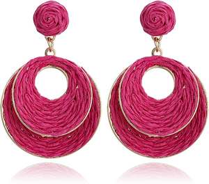 ต่างหูห่วงปาล์มทำด้วยมือสำหรับผู้หญิงเครื่องประดับแบบห้อยสไตล์โบฮีเมียนน้ำหนักเบาวันหยุดพักผ่อนชายหาดในฤดูร้อนดีไซน์แบบฟางทรงรีทรงกลม - Product Image 1