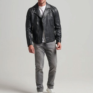 Blouson en cuir vintage confortable et doux pour homme, coupe classique, livraison rapide, idéal pour l'hiver, style motard, coupe-vent - Product Image 3