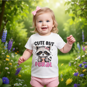 Camiseta con estampado digital de mapache lindo pero salvaje para niñas pequeñas, manga corta, cuello redondo - Product Image 3