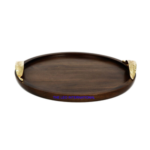 Plateau rond en bois de couleur marron, finition créative sous glaçure, vaisselle et assiettes de luxe, fabrication artisanale, excellente qualité - Product Image 1
