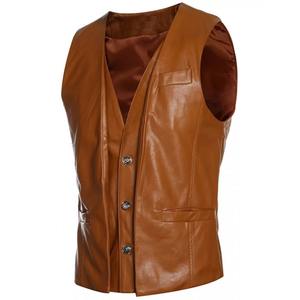 Chaleco de vaquero de cuero genuino para hombre, cuello en V, estilo Vintage, lona transpirable, traje de invierno informal, último diseño - Product Image 2