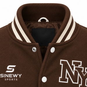 SINEWY SPORTS Men's Brown Varsity <b>Jacket</b> NY Embroidery Preppy Style Genuine <b>Leather</b> Breathable <b>Winter</b> Regular Fit Turn-down - Product Image 6