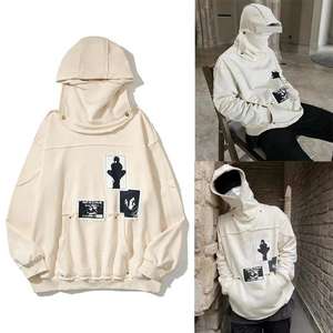 Fabricación 350 gramos de peso pesado 100% algodón pulóver sudaderas con capucha caída hombro estampado para hombres invierno alta calidad - Product Image 5