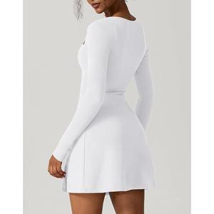 Robe courte tendance pour femme, été 2026, style doux et mignon, à manches longues, dos nageur, coupe évasée et évasée, taille cintrée - Product Image 5
