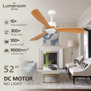 Ventilateur de plafond 52 pouces avec lumière, 3 pales en bois massif, télécommande, moteur DC réversible pour chambre et salon – En stock aux États-Unis - Product Image 1