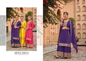 Conjunto de traje de diseñador Chinon Palazzo Salwar y Dupatta, pantalones de talla grande Palazzo, trajes de proveedor mayorista - Product Image 6