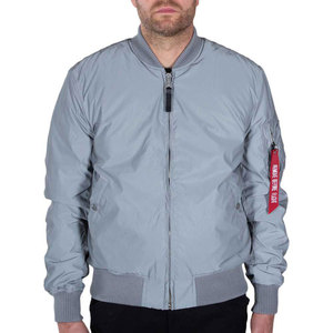 MA1 Flight <b>Jacket</b> <b>Grey</b> Reflective Bomber Coat with Solid Zipper Plus Size Mens' Wholesale <b>Jacket</b> - Product Image 1