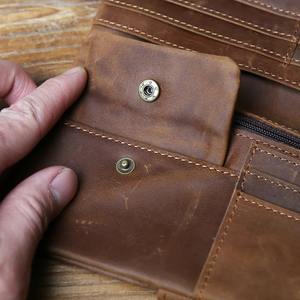 Portefeuille court en cuir de vachette ciré, porte-cartes, sac à main, fermeture pliante, broderie, mode simple, blocage RFID pour hommes et femmes - Product Image 3