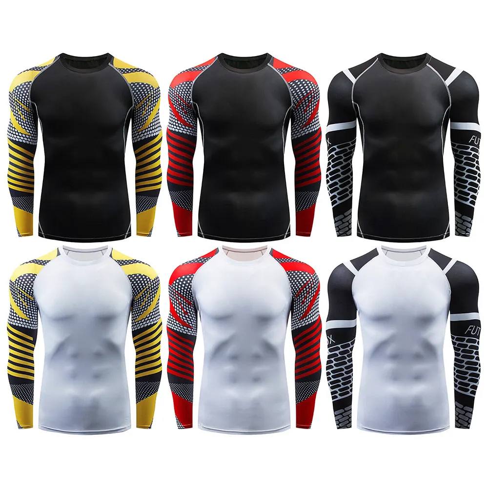 High Quality Sublimation MMA Rashguard Breathable Long Sleeve Compression Shirts Gym USA Size Custom Logo Rash guard For Men