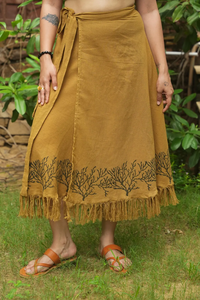 100% coton bloc imprimé moutarde Kimono jupe ensemble Boho Tribal Festival porter respirant doux caractéristiques pour l'hiver automne été - Product Image 6