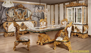 Lassic UAL ararzed ining ooom ururniture et lassy Look 4 Seater ining able & Chair ericmerican uxury Hy arveed - Product Image 5