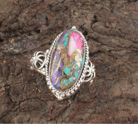 Bague ovale réglable en dahlia rose et turquoise, en argent sterling 925 massif, pierre précieuse artisanale, pierre de naissance de décembre, bijoux en gros