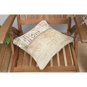 Beige Wool Kilim Patchwork Pillow 14x14 Inch Luxury Vintage <b>Fluffy</b> Embroidered Rustic Throw Pillow for <b>Bedding</b> or Floor Use - Product Image 4