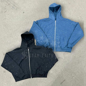 Women Acid Wash Rhinestone Hoodie Breathable Streetwear Pullover Fashion Sparkle <b>Top</b> with <b>Crystal</b> Design - Product Image 6