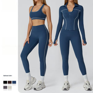 Conjunto de ropa de Yoga para mujer de alta calidad Diseño de cuello cuadrado Transpirable Popular con logotipo frontal Servicio de impresión de transferencia de calor - Product Image 1