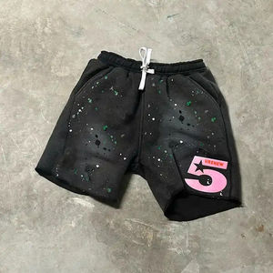 Pantalones cortos de gimnasio informales Vintage para hombre, logotipo de grafiti con estampado de hojaldre personalizado, borde cortado con dobladillo crudo francés lavado de alta calidad - Product Image 3