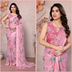 Sari de Seda Ligero con Estampado Floral para Toda Ocasión, Estilo Tradicional para Fiestas - Product Image 6