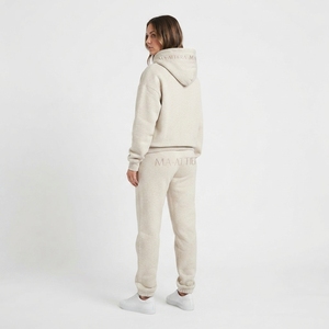 Conjunto de Sudadera con Capucha y Pantalones de Chándal de Forro Polar Crema para Mujer, Ropa Deportiva Informal a Juego - Product Image 2