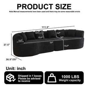 Sofá Modular Curvo <span class=keywords><strong>de</strong></span> Chenilla Negra <span class=keywords><strong>de</strong></span> 111.5 Pulgadas, Sin Ensamblaje, <span class=keywords><strong>con</strong></span> 6 Cojines para Sala <span class=keywords><strong>de</strong></span> Estar o Apartamento - Product Image 6
