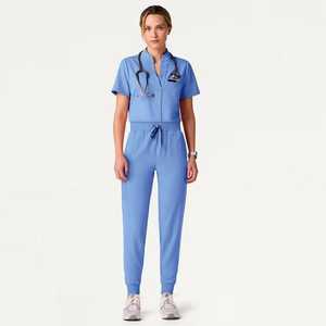 Stand Collar Zipper <b>Doctor</b> Nurse Scrubs Uniform Operating Room Solid Color Operating Gown Women's Men's Scrubs Top Pant Suits - Product Image 1