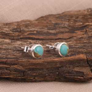Hammered Sterling <b>Silver</b> Kingman Turquoise <b>Stud</b> <b>Earrings</b> - Product Image 5