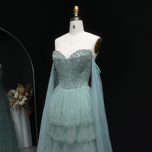 Robe de <span class=keywords><strong>soir</strong></span>ée Jancember LSZ532 vert sauge, robe de bal en tulle à volants, manches cape, robe de fête, Vestido De Noche, robe scintillante pour événement de gala - Product Image 5