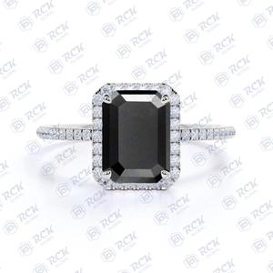 Bague Moissanite Halo coupe émeraude noire 1.75 TCW pour femme/925 argent Sterling VVS clarté mariage montage bague Moissanite - Product Image 4